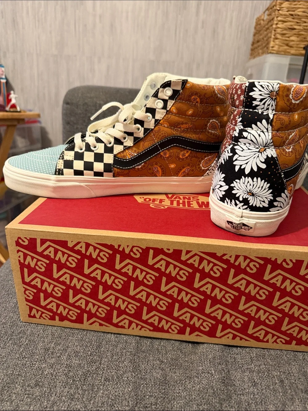Vans Sk8-Hi Patchwork High Top Sneakers - Orange, Black, Light blue Tiger Vans